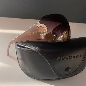 BVLGARI Brown Rhinestone Sunglasses AUTH